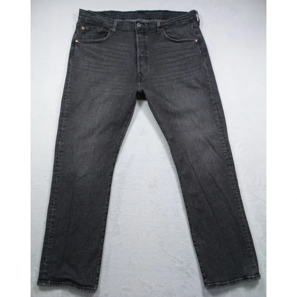 Levis Jeans‎ Mens Size 38 x 30 Gray Denim 501 Button Fly Straight Leg Stretch